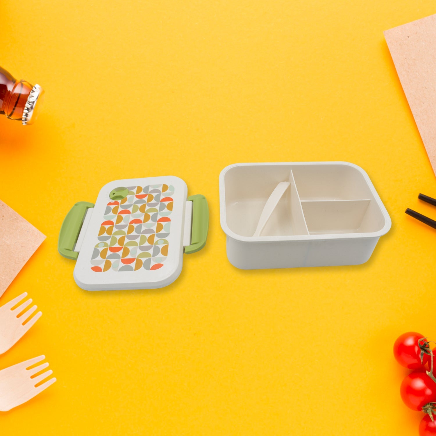 5855 Lunch Box 3 Compartment With Leak Proof Lunch Box & 1 spoon, For School & Office Use 5855 Lunch Box 3 Compartment With Leak Proof Lunch Box & 1 spoon, For School & Office Use